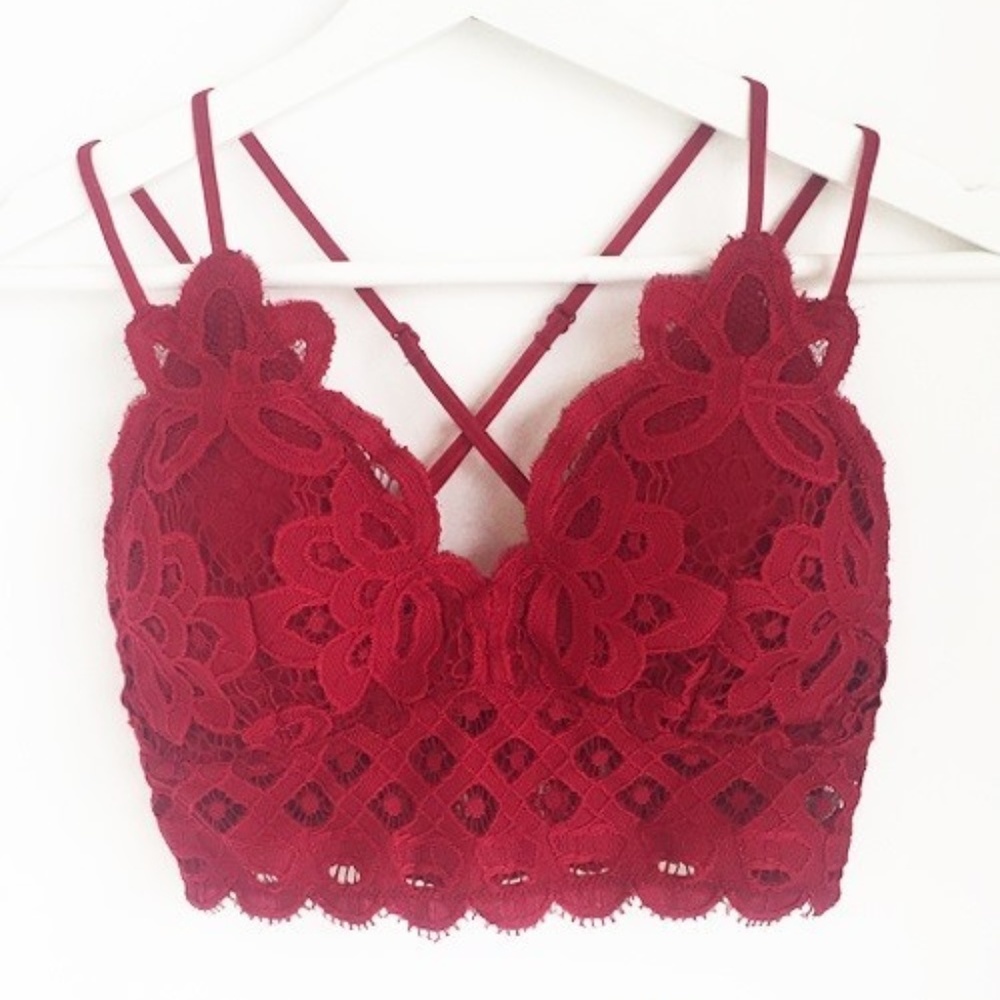 XOXO Scalloped Lace Bralette - Chili Pepper